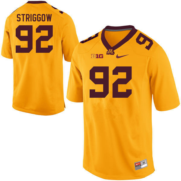 Men #92 Danny Striggow Minnesota Golden Gophers College Football Jerseys Sale-Gold